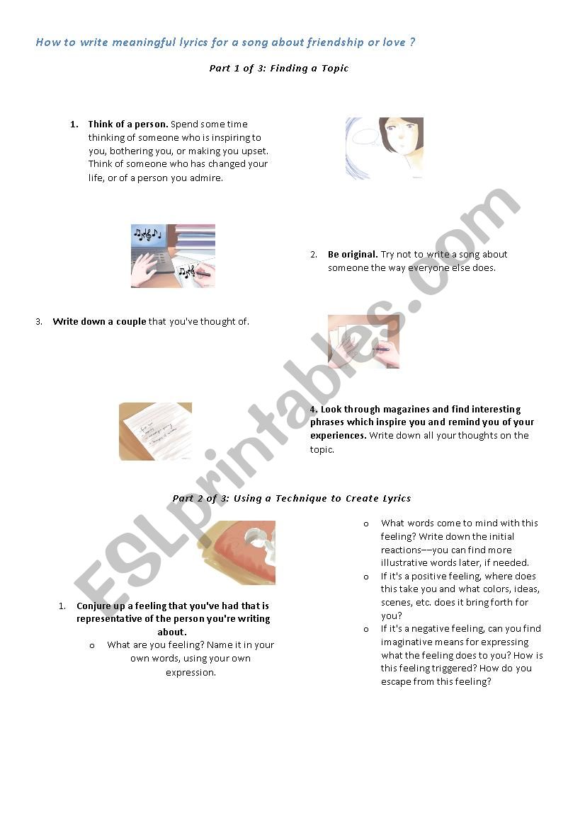 How to write meaningful lyrics for a song about friendship or love ?