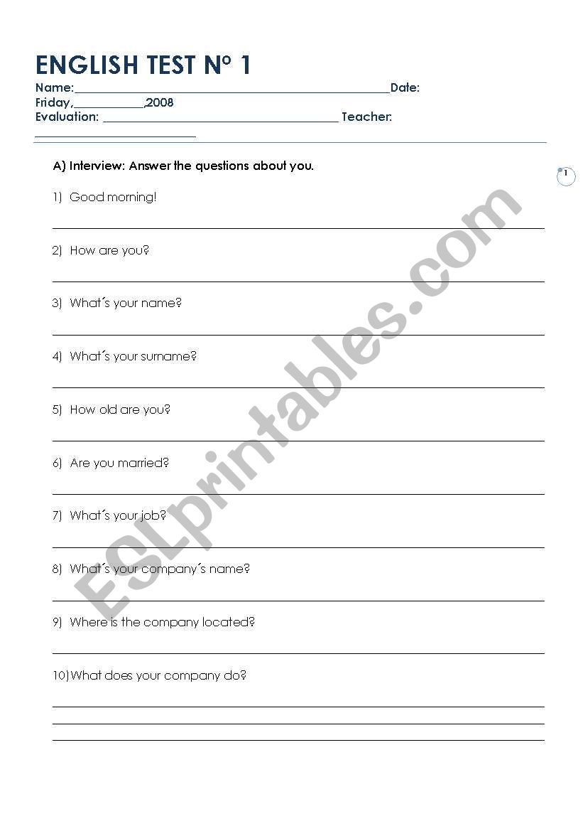 Business English - Test worksheet