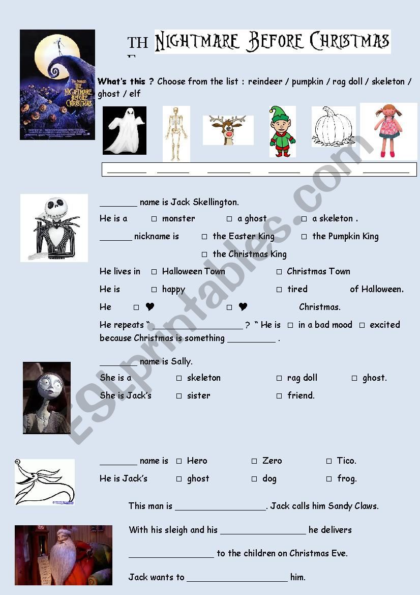 Nightmare before Christmas worksheet