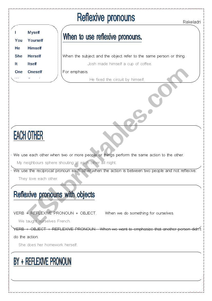 Reflexive pronouns worksheet