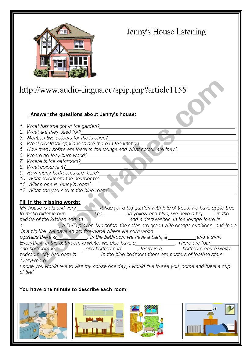 Listening Jennys house worksheet