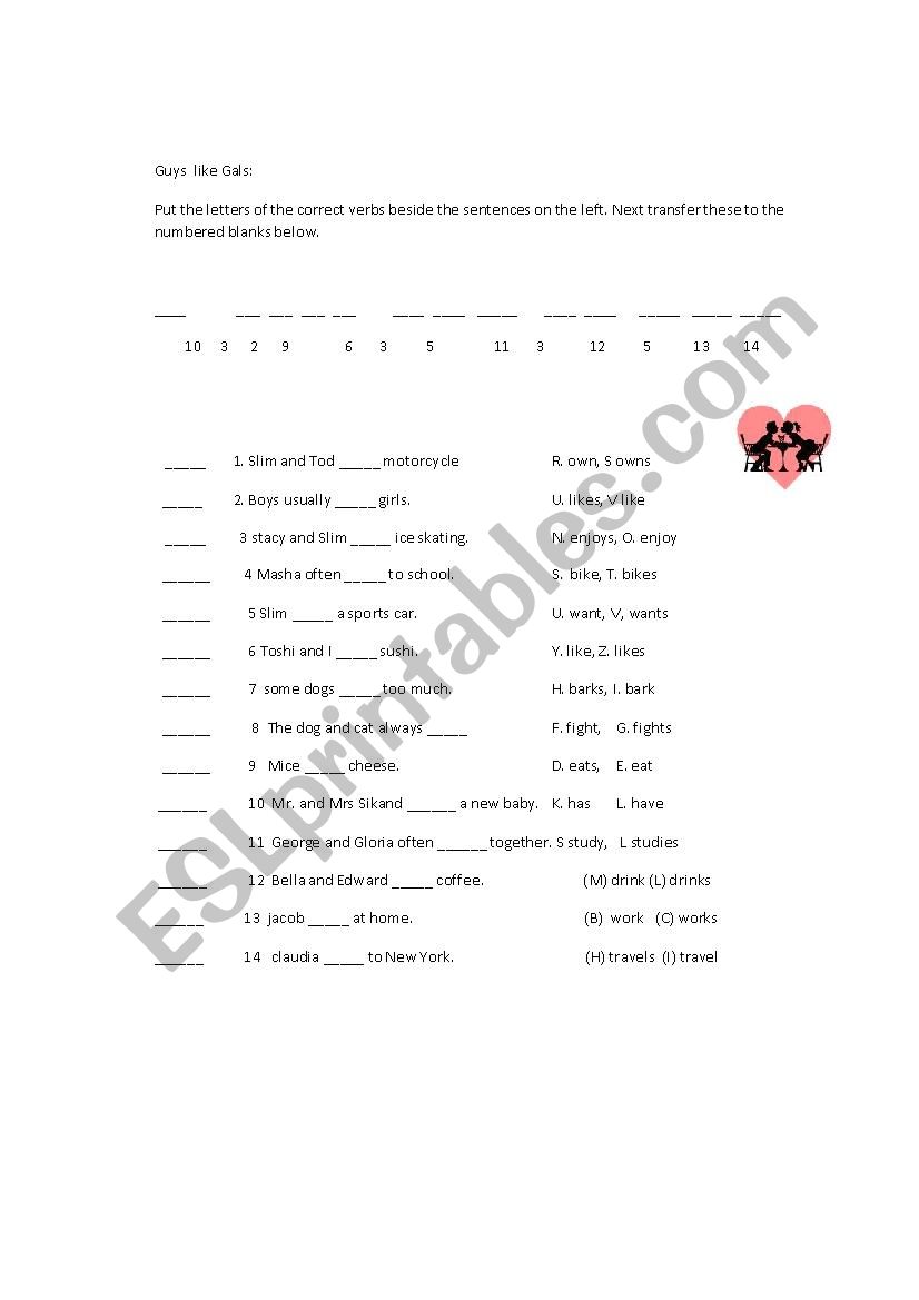 Guys like gals worksheet