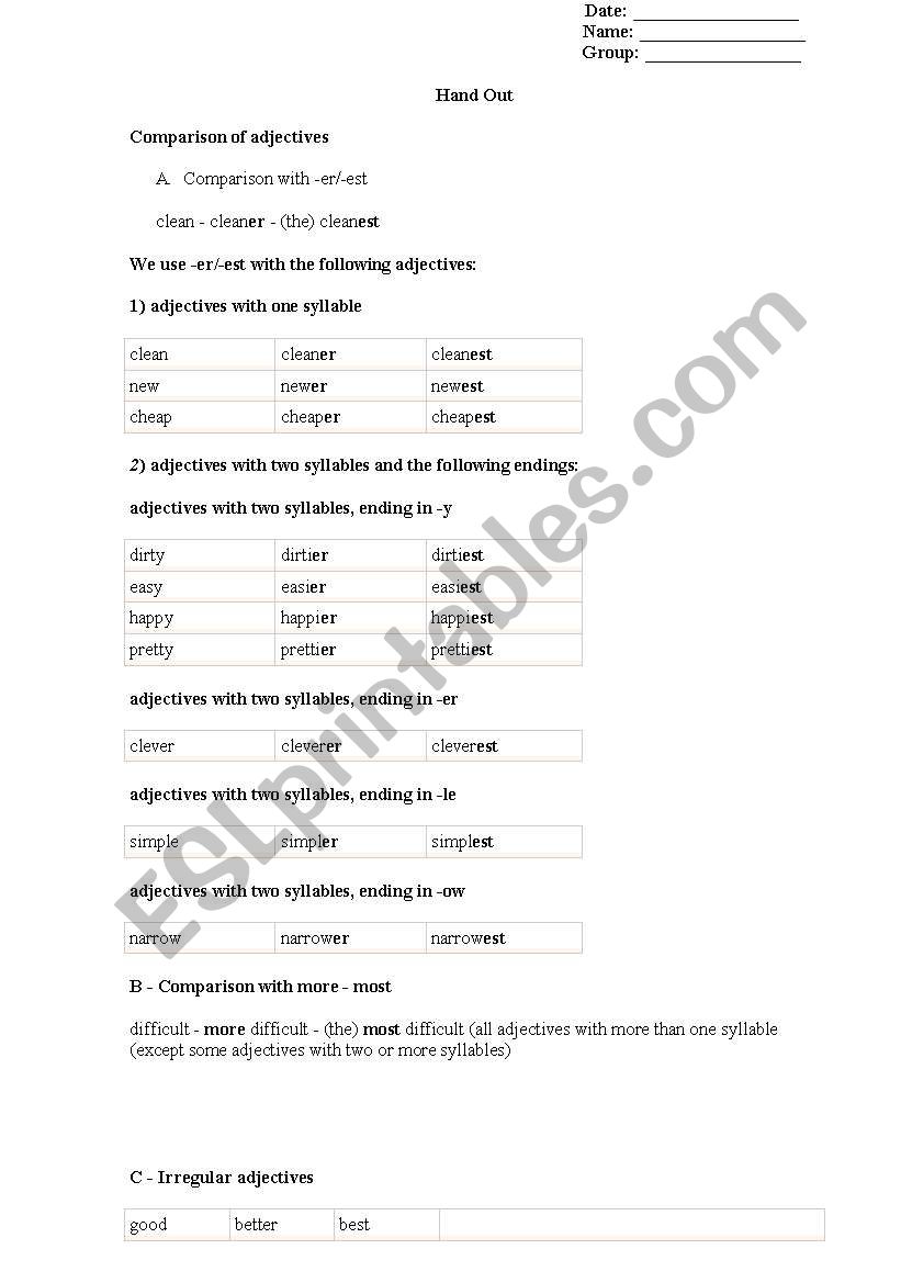 Degrees of Comparison worksheet