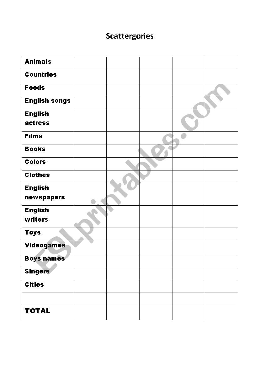 scattergories worksheet