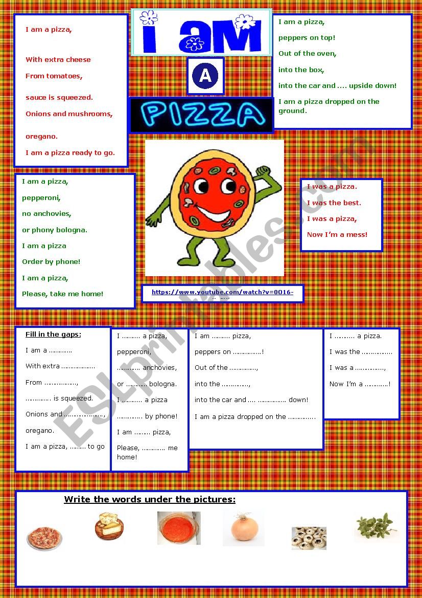 I AM A PIZZA worksheet