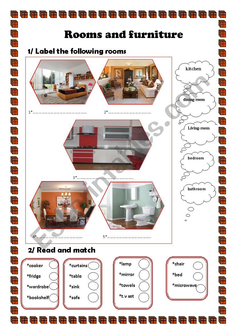 Rooms and furniture worksheet