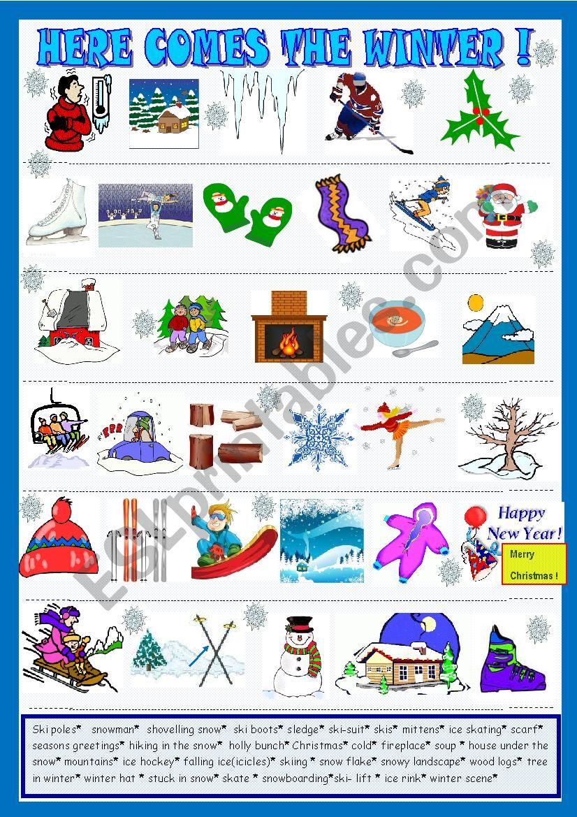 Winter pictionary worksheet