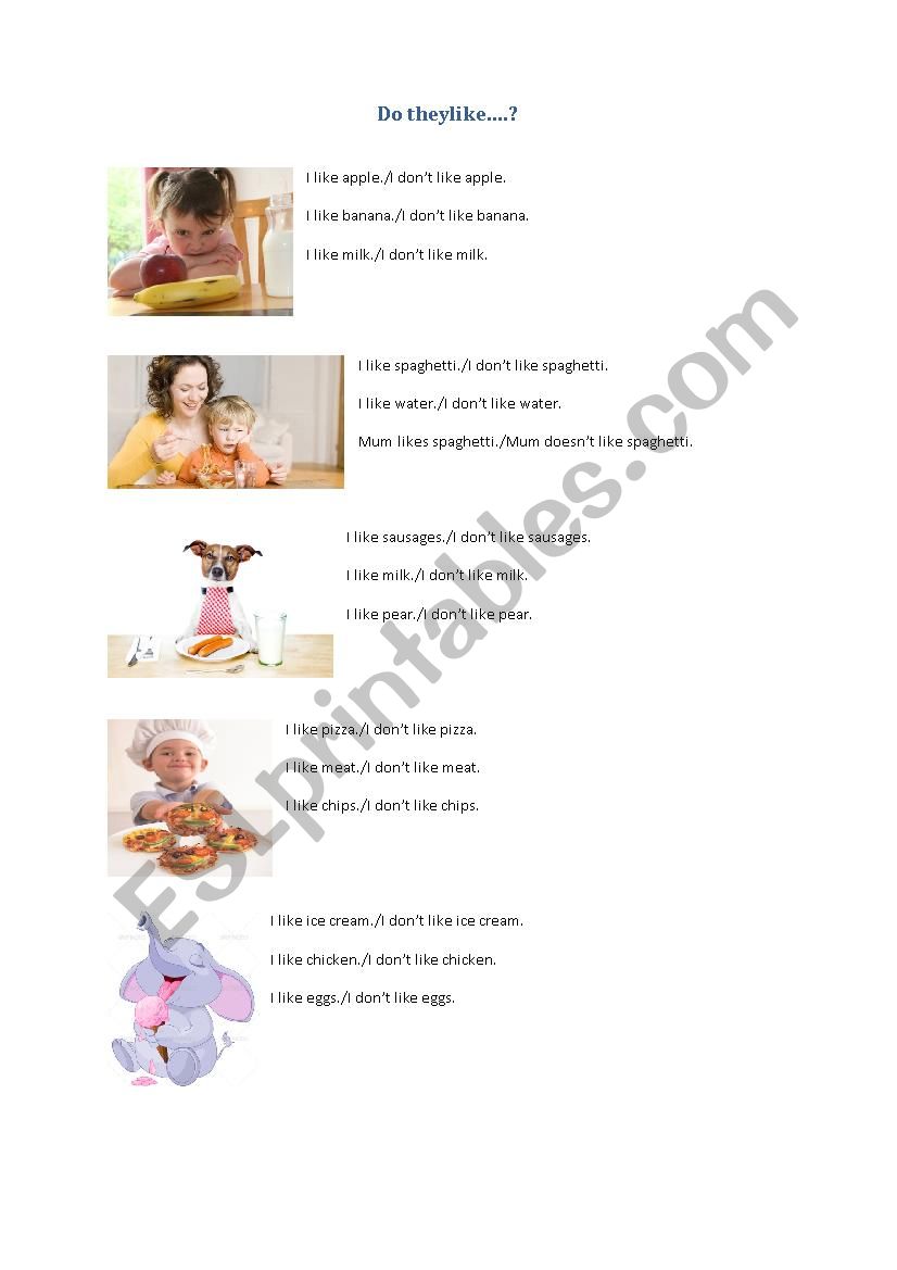 Food - liking and disliking worksheet