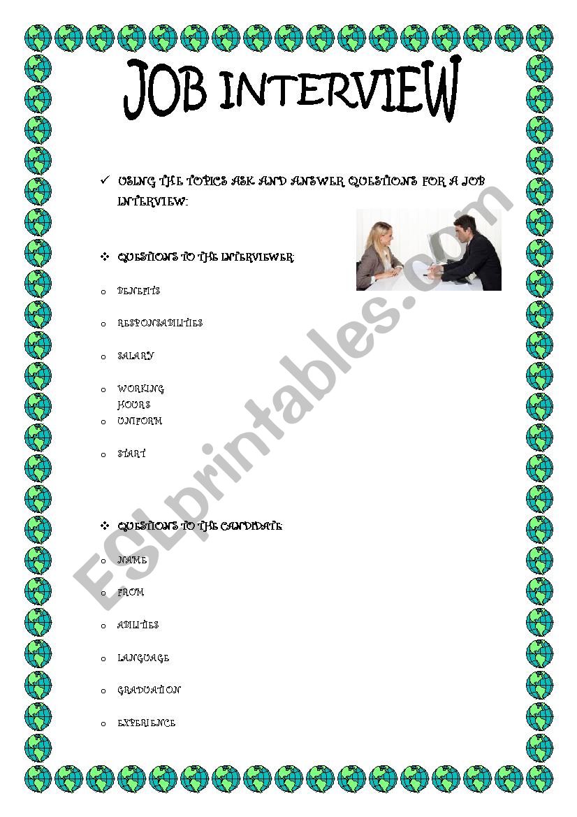 job interview worksheet