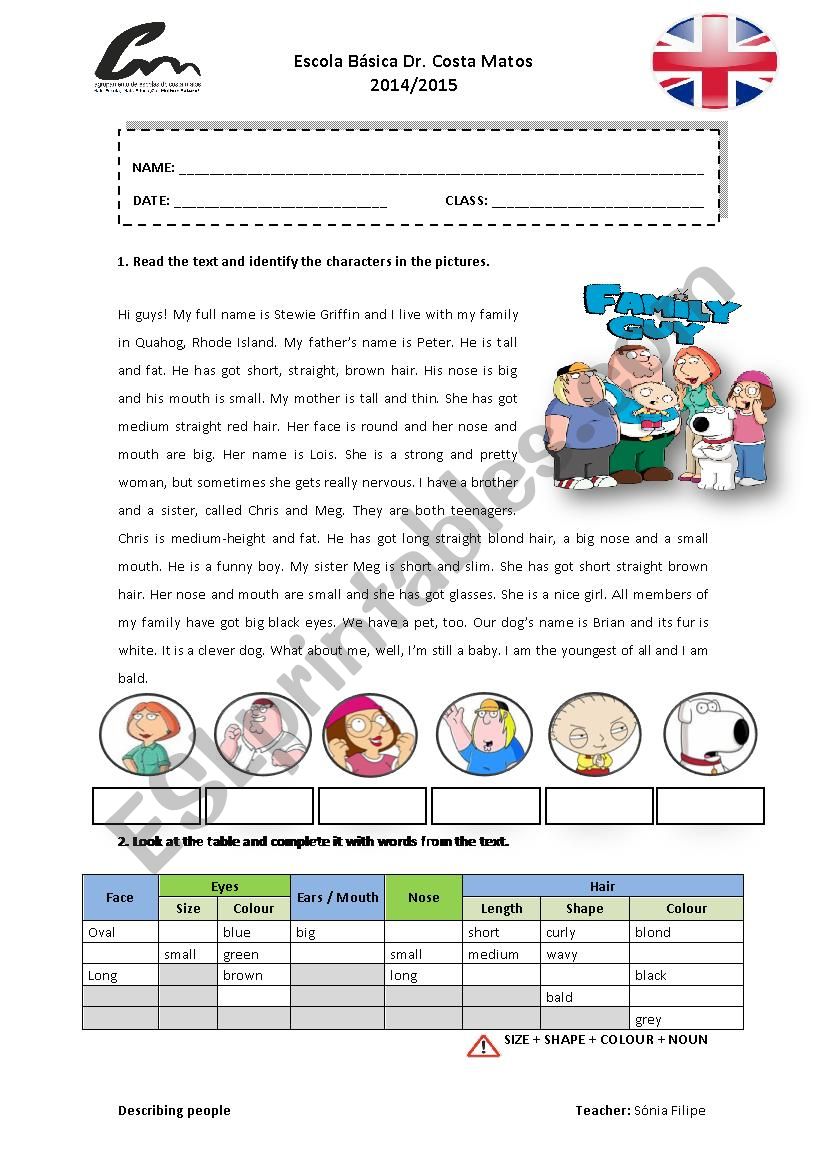 Describing people worksheet