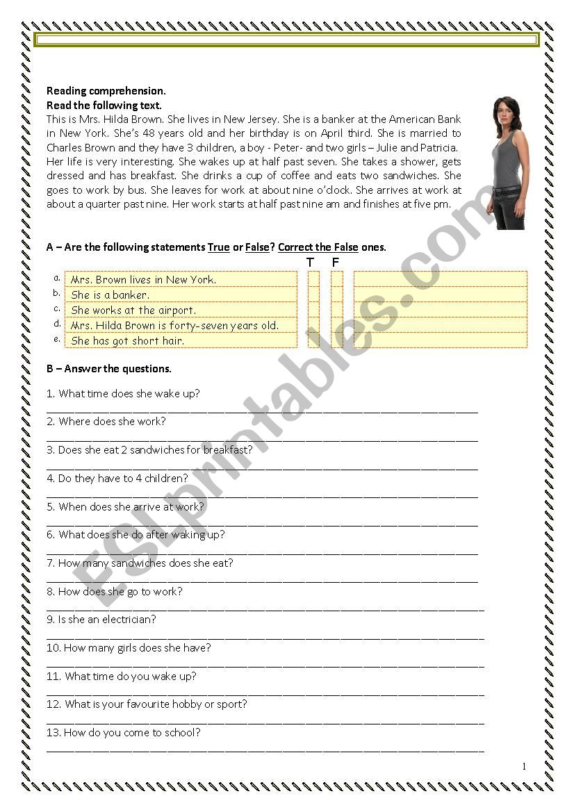 Reading Comprehension worksheet