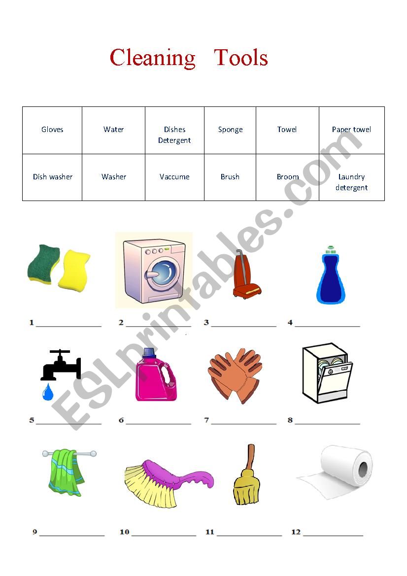 cleaning Tools worksheet