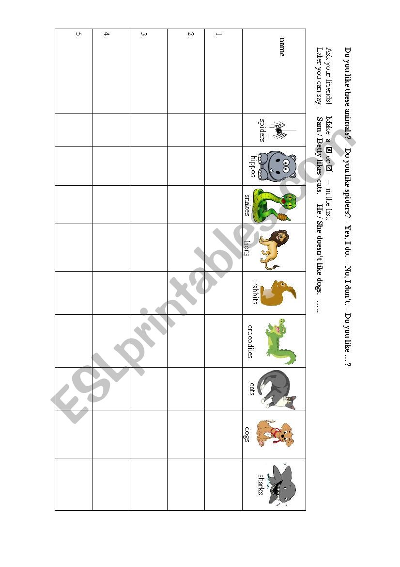 Do you like these animals? worksheet