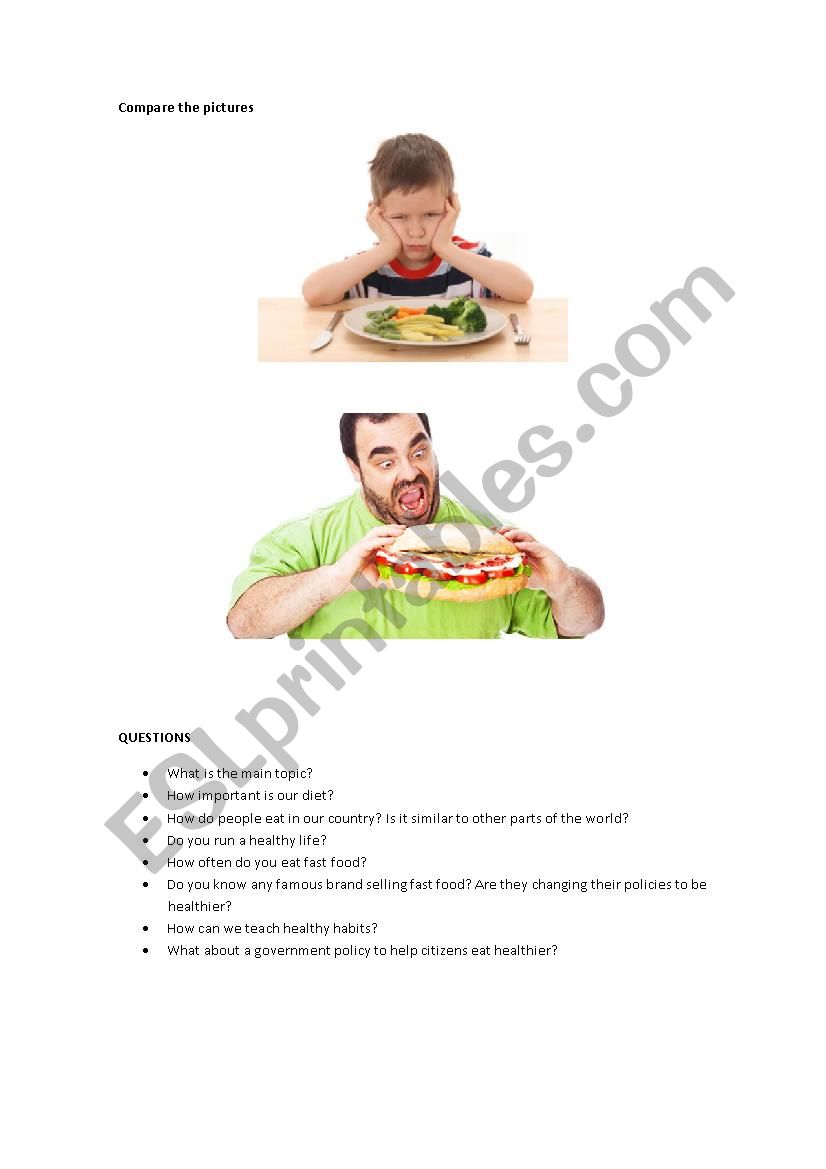 speaking: healthy eating worksheet