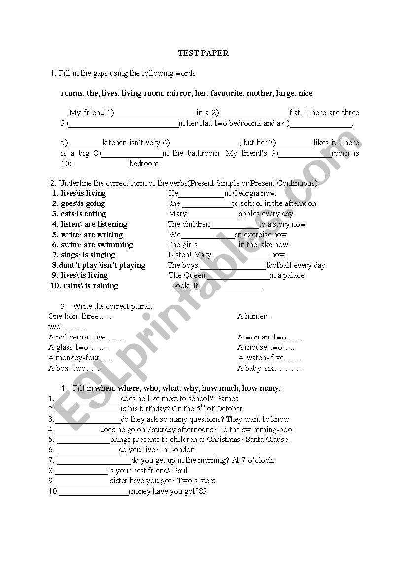 TEST worksheet