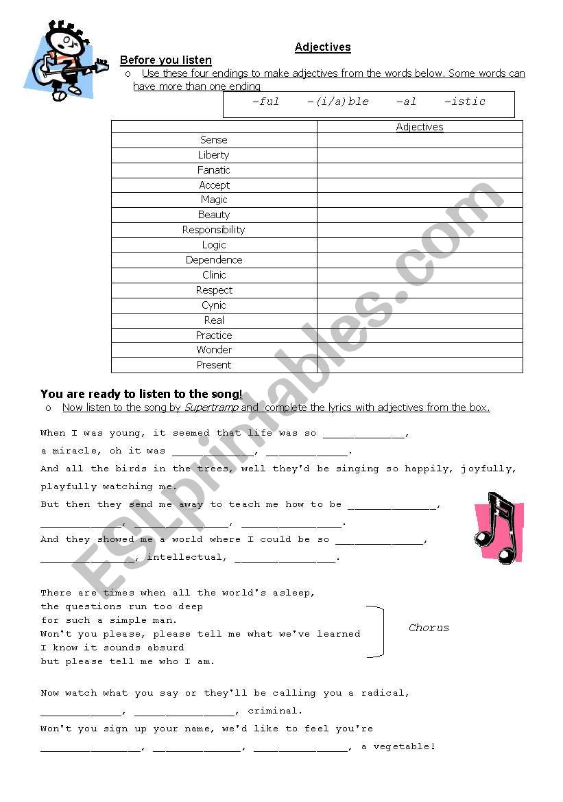 Logical Song by Supertramp worksheet