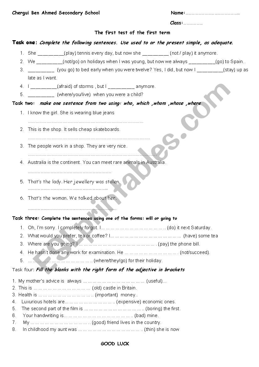 test:used to,going to,relative pronouns,comparatives and superlatives