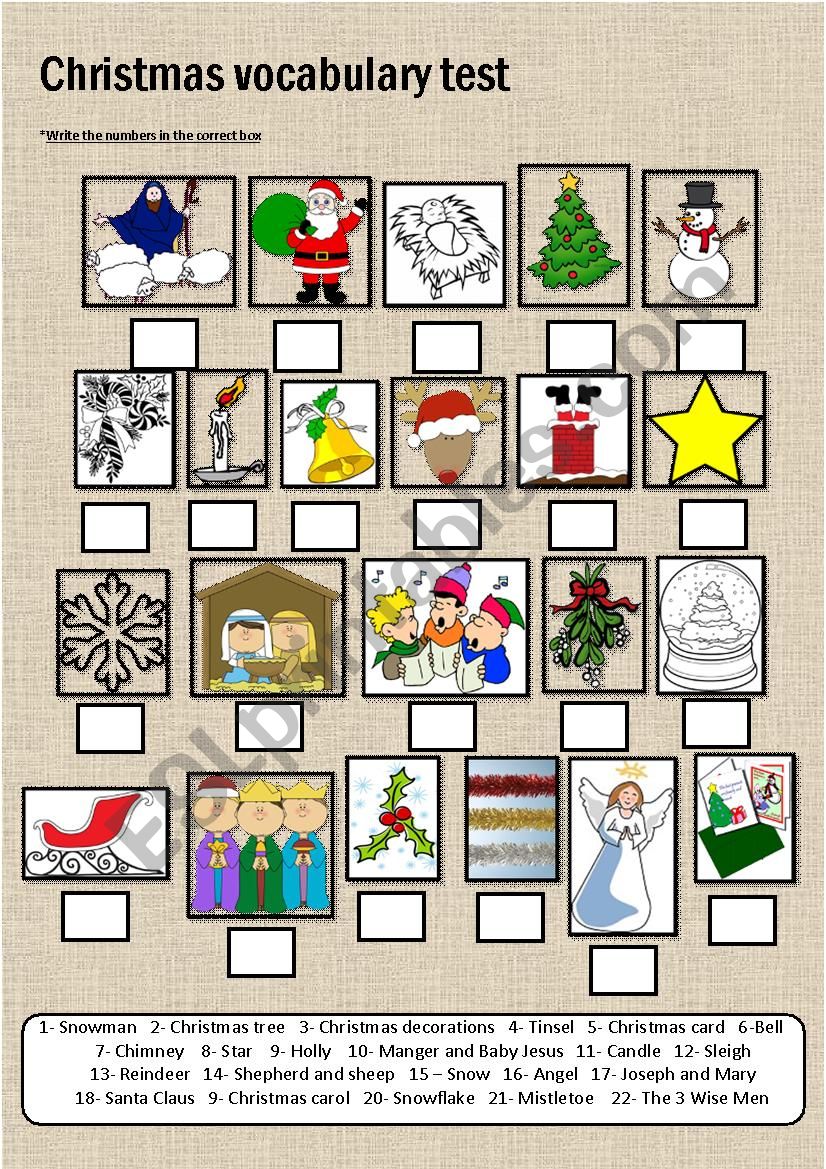 CHRISTMAS VOCABULARY EASY TEST