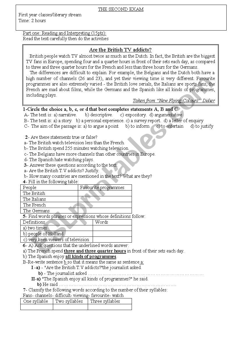 Are The British TV Addict? worksheet