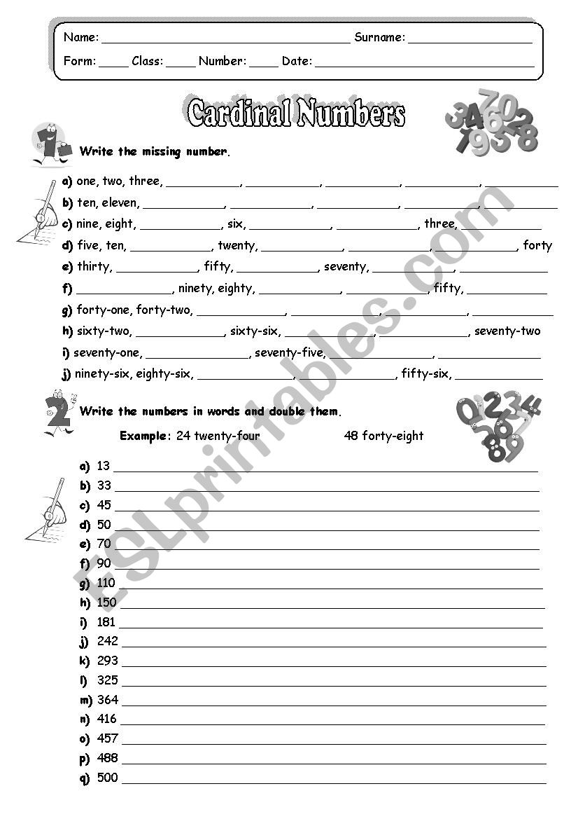 Cardinal Numbers (1 - 1000) worksheet