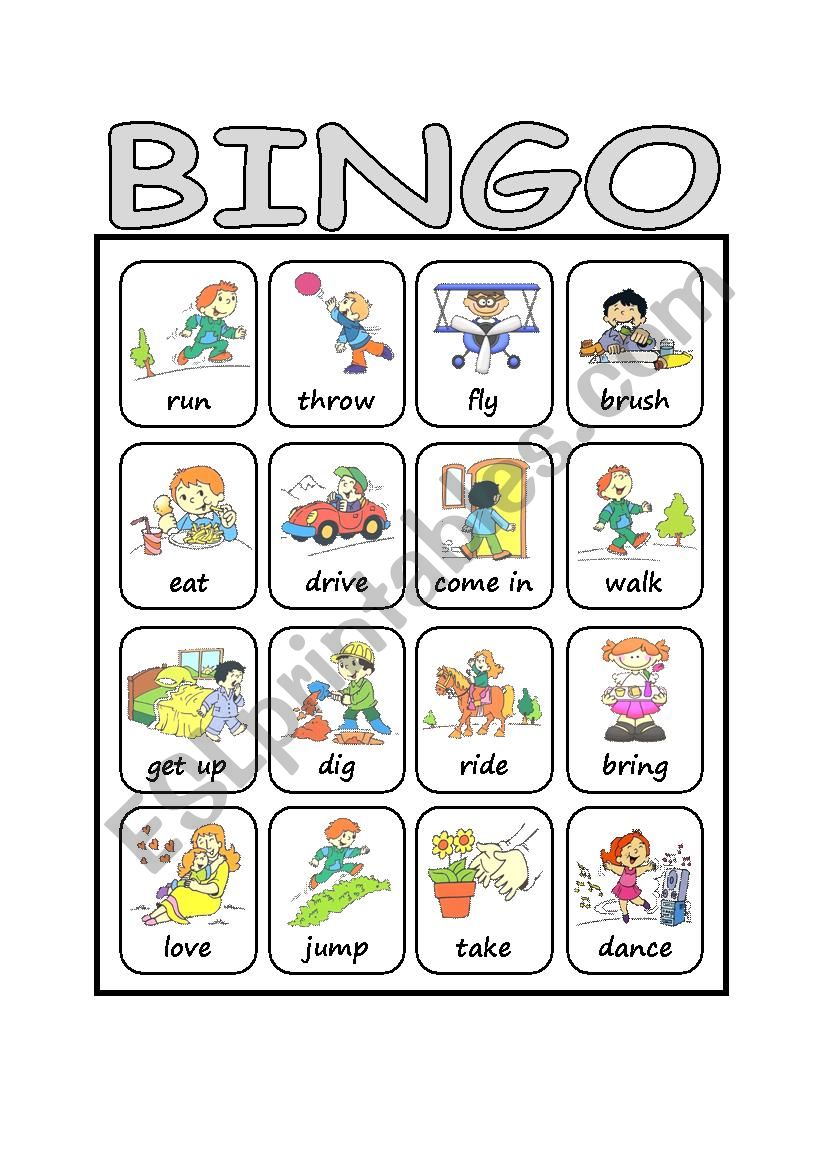 Actions Bingo worksheet