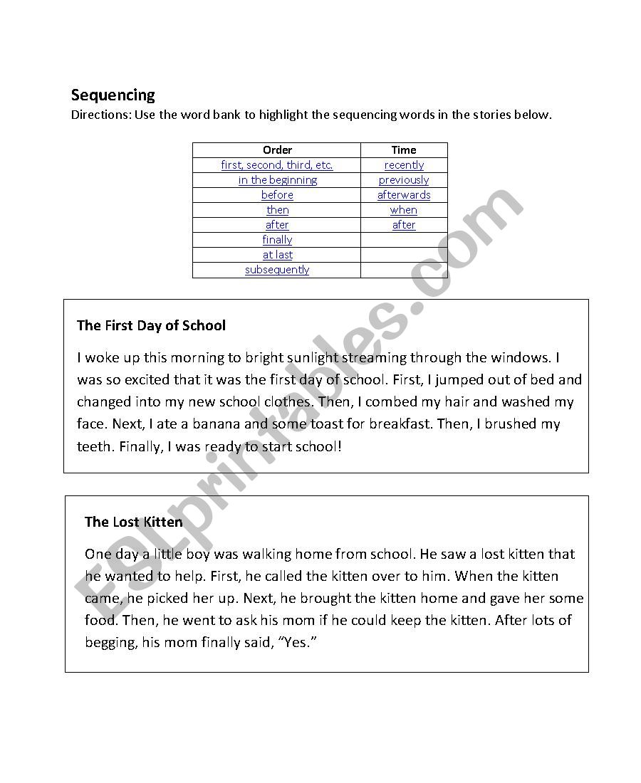 sequence  worksheet
