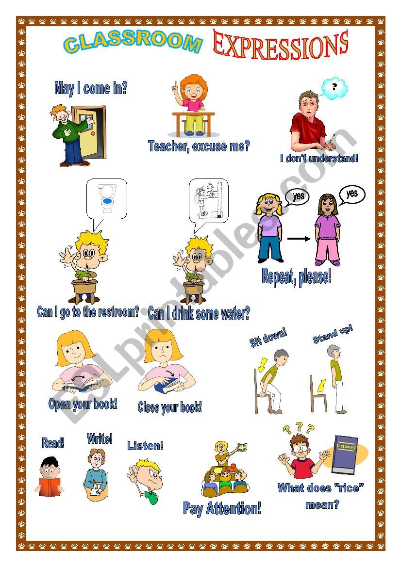 Classroom Expressions Pictionary