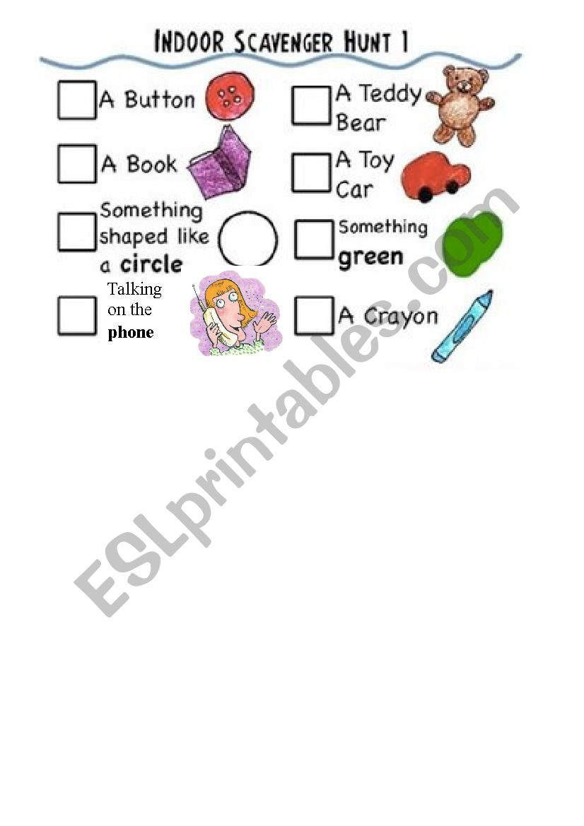 Indoor scavenger hunt worksheet