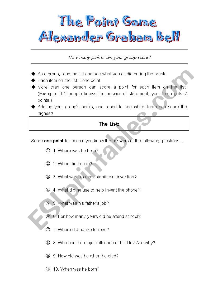 Point Game- Alexander Graham Bell