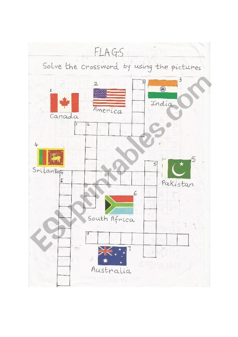 flag crossword worksheet