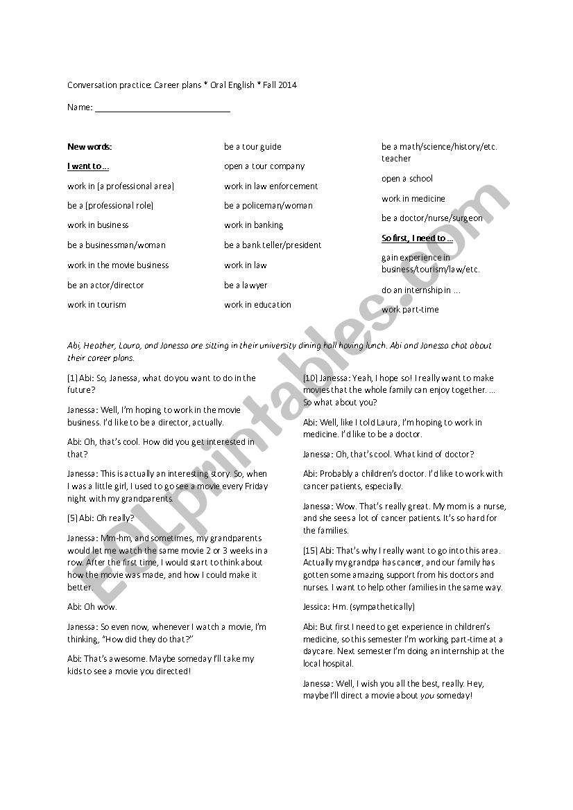 Career vocabulary and dialogue