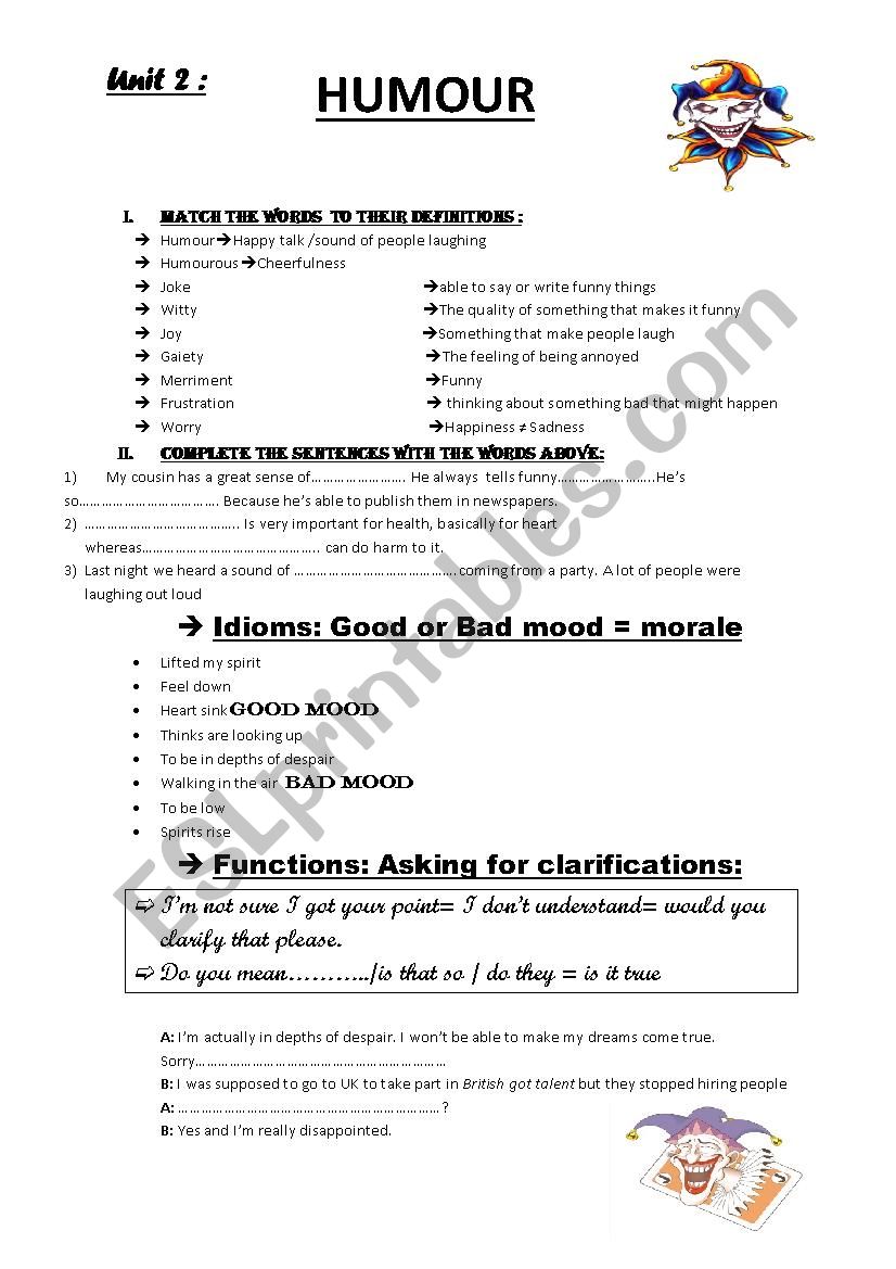 humour worksheet