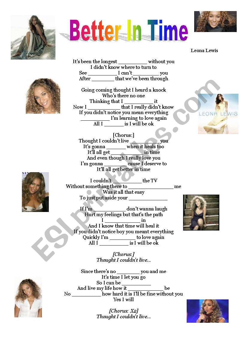 Leona Lewis - Better in Time worksheet