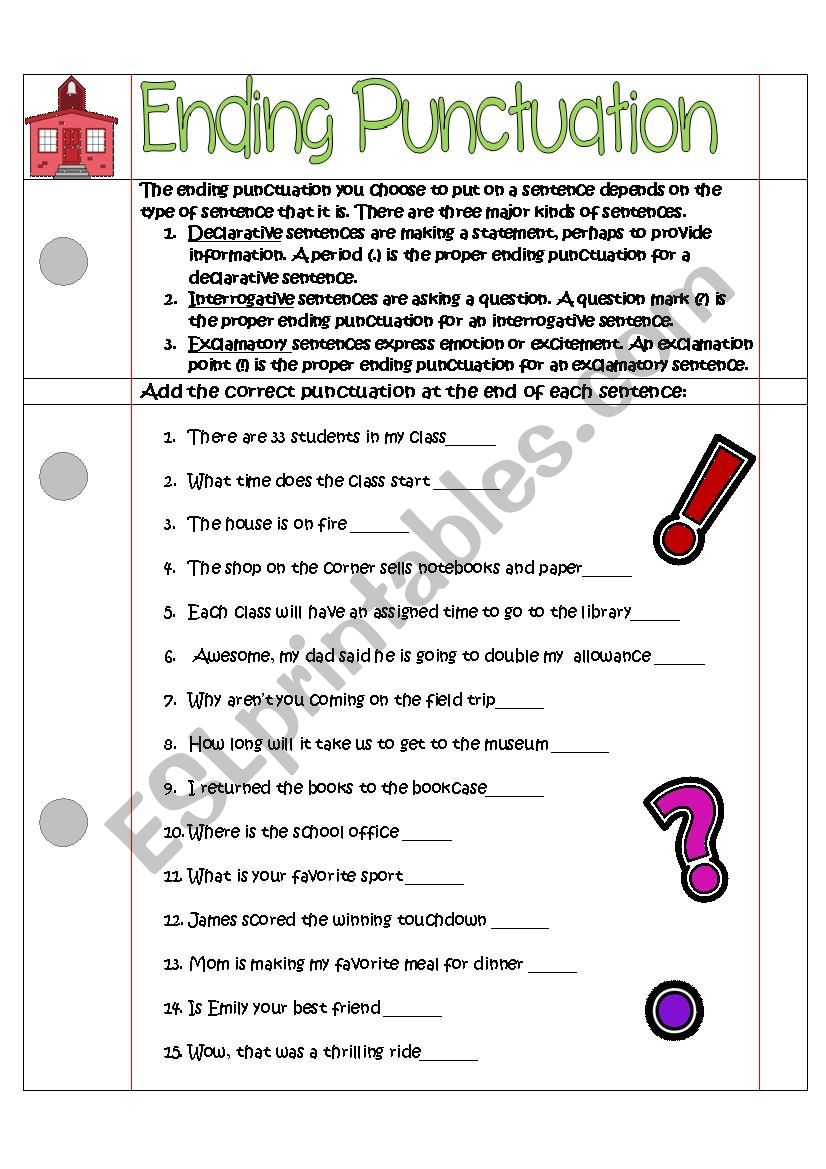 Ending Punctuation worksheet