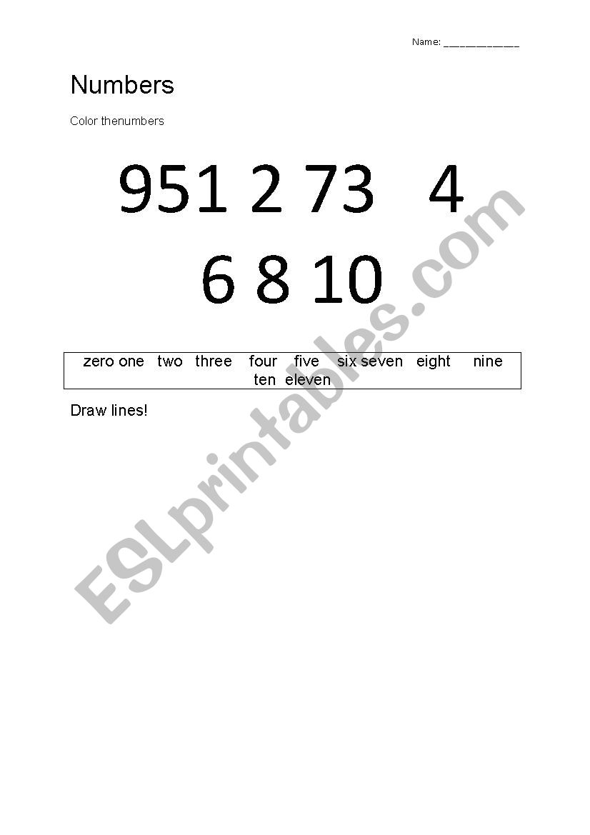 Numbers 1-11 worksheet