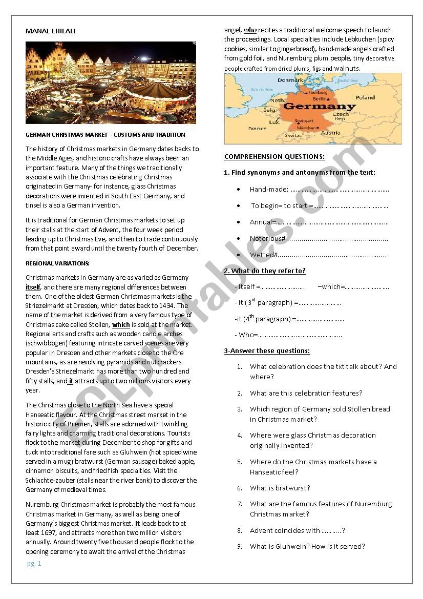 Germany Christmas Market worksheet