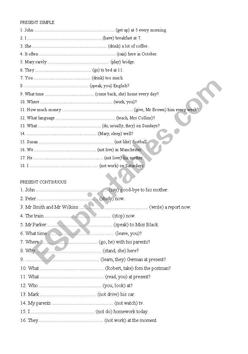 tenses review worksheet