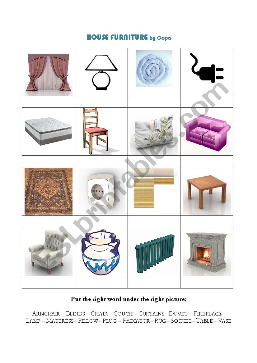 House Furniture Pictionary worksheet