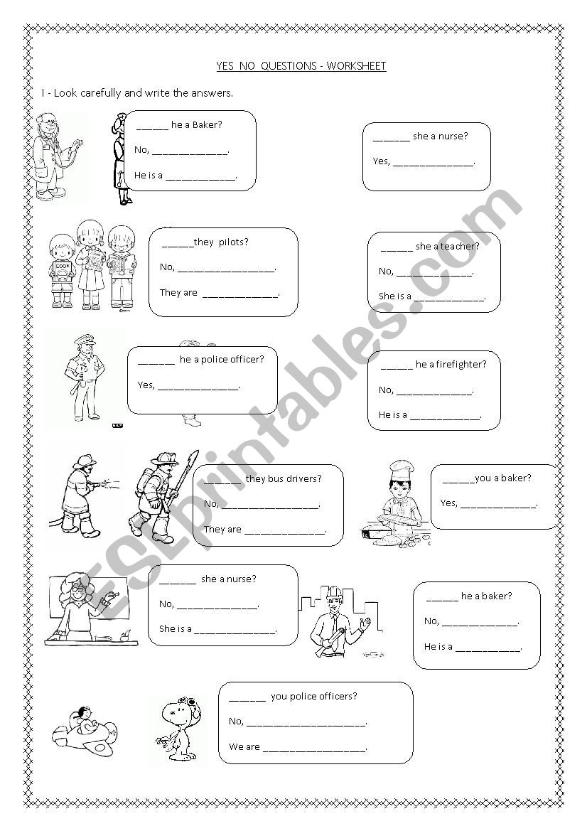  yes / no questions worksheet