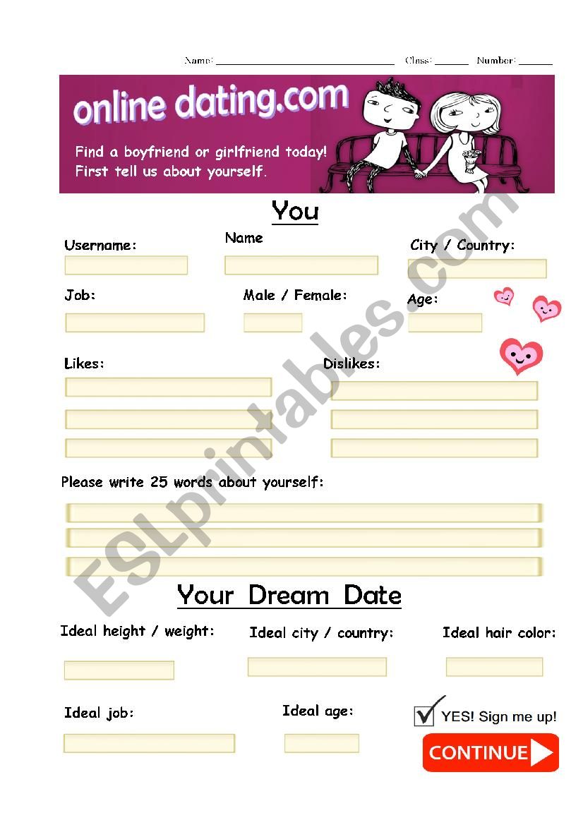 Online Dating worksheet worksheet