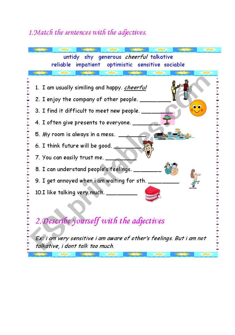 Matching Adjectives To Pictures Worksheet