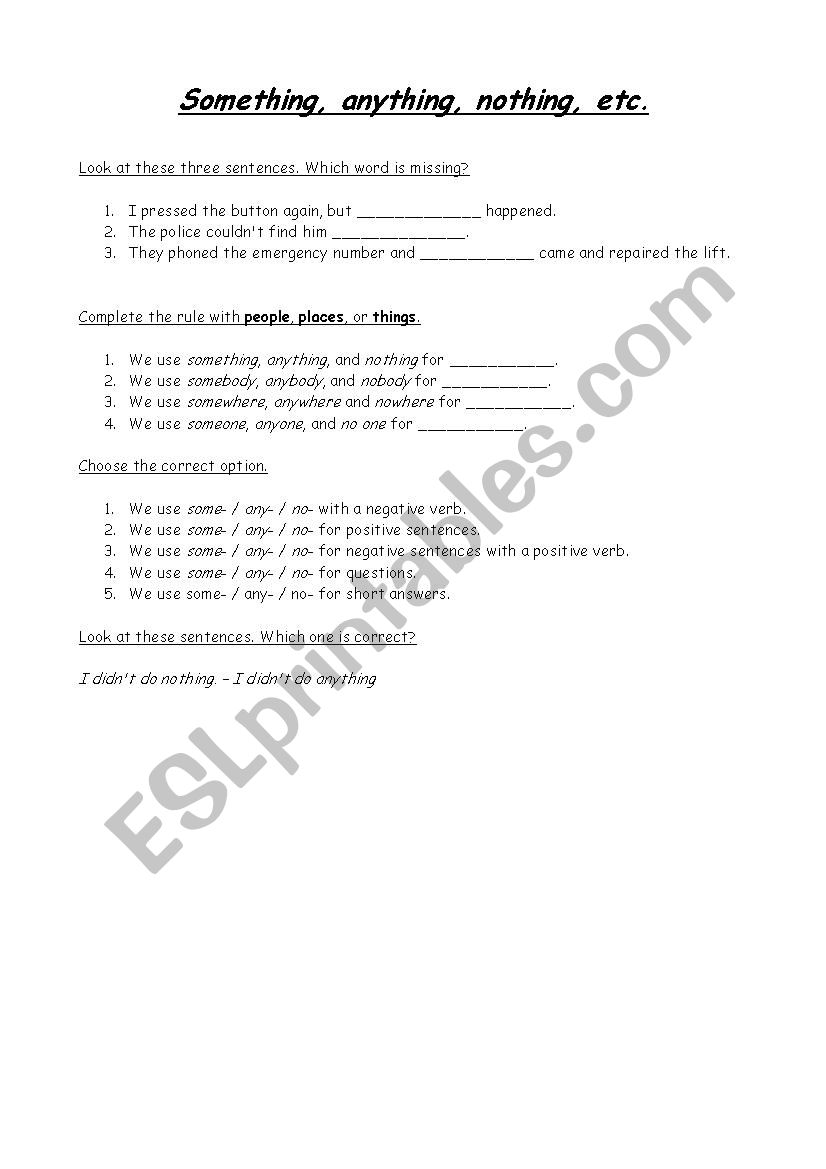 Somebody Anybody Nobody worksheet