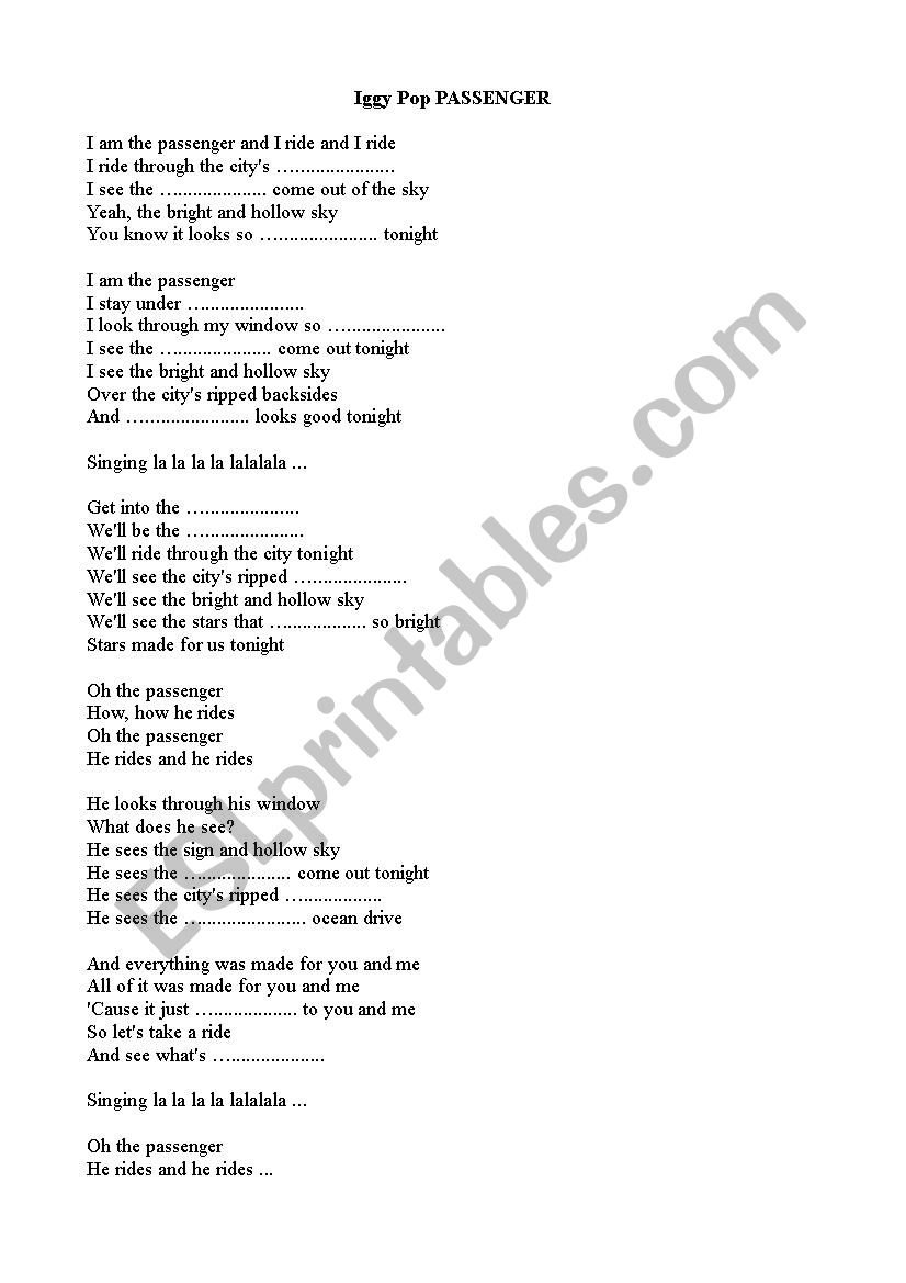 iggy pop passenger lyrics iggy pop passenger lyrics