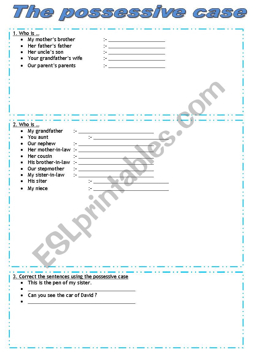 Exercises possessive case worksheet