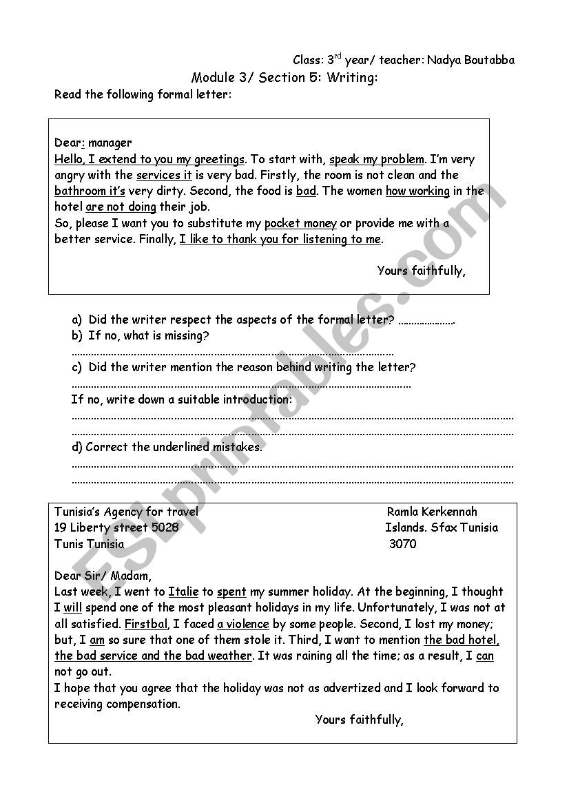 Module 3 a change is as good as a rest Section 5 Writing