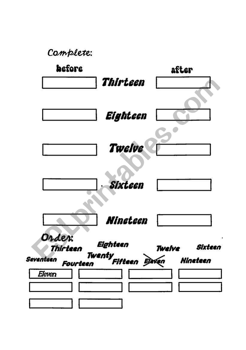 English numbers worksheet