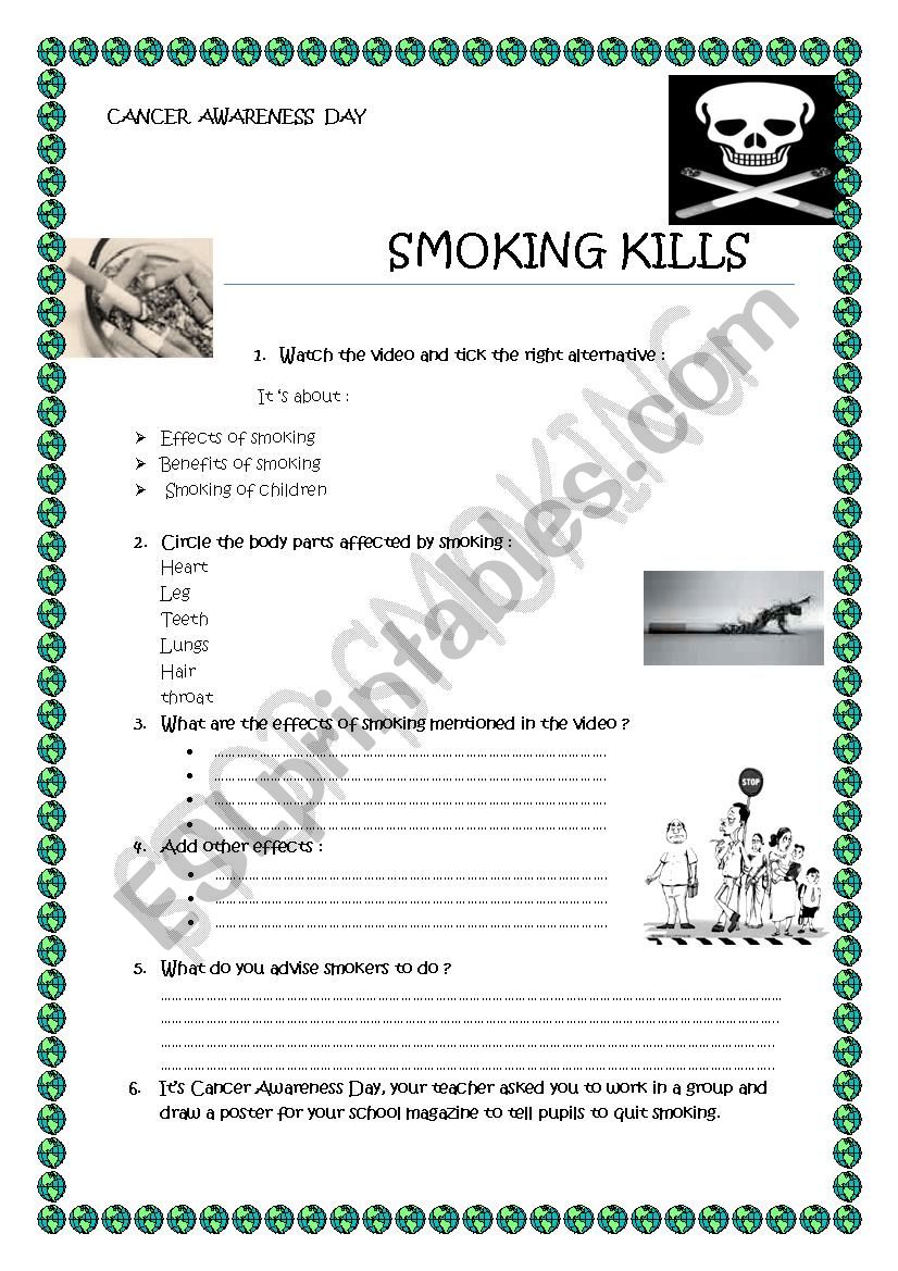 smoking kills worksheet