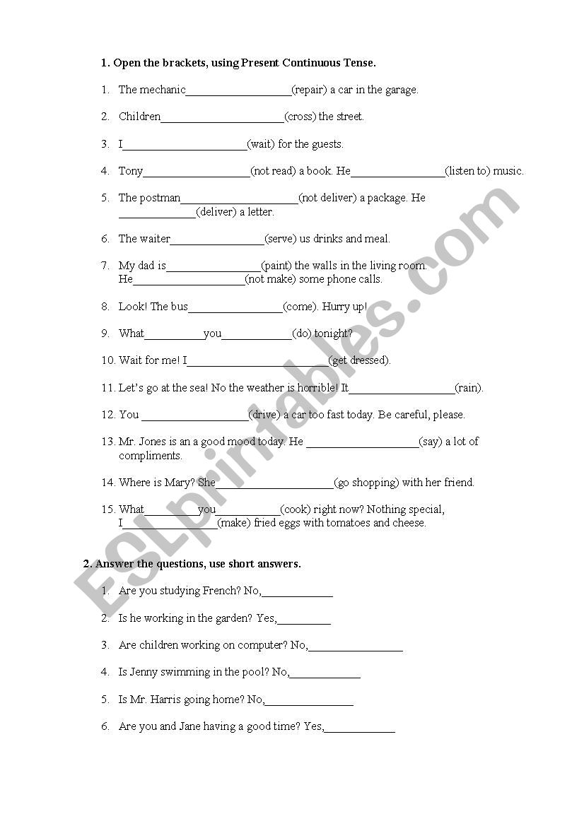 Present Continuous tasks worksheet