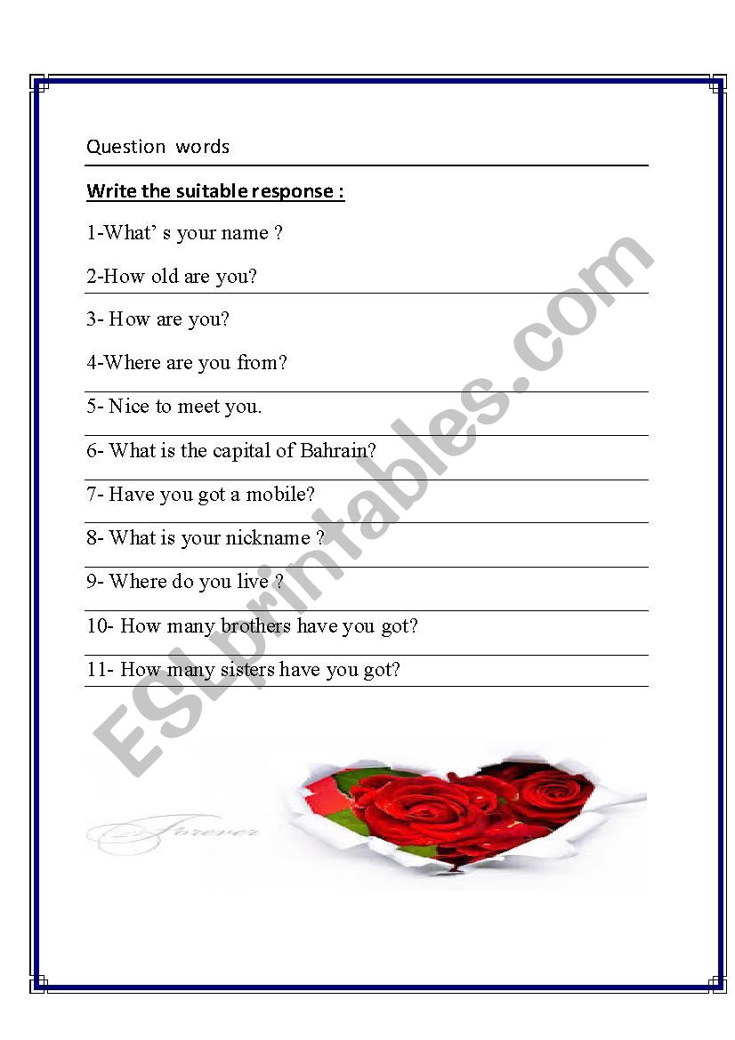 Question Words  worksheet