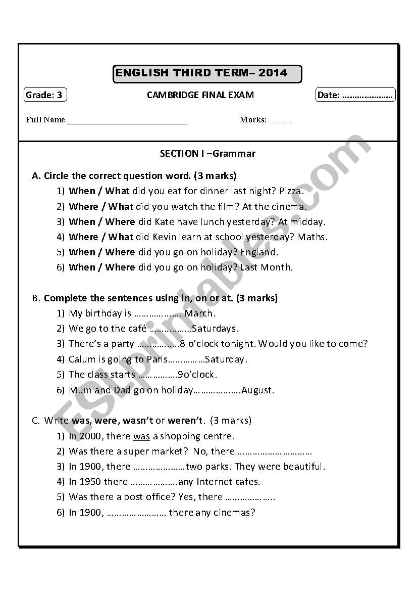 Test Prepration worksheet